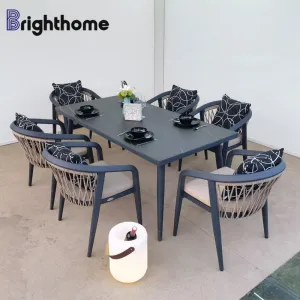 Wholesale Waterproof Aluminum TPU Rope Restaurant Hotel Patio Outdoor Dining Furniture Set