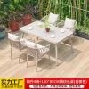 4-6 Seater Durable Aluminum Square Table Bamboo Woven Rope Chairs Set Stackable Waterproof for Outdoor Garden Living Room Use
