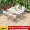 4-6 Seater Durable Aluminum Square Table Bamboo Woven Rope Chairs Set Stackable Waterproof for Outdoor Garden Living Room Use