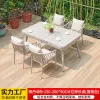 4-6 Seater Durable Aluminum Square Table Bamboo Woven Rope Chairs Set Stackable Waterproof for Outdoor Garden Living Room Use
