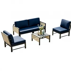 AECOJOY Aluminum Sectional Sofa Set 4 Seats Outdoor Patio Furniture with Coffee Table for Porch Deck Made in China