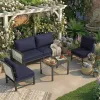 AECOJOY Aluminum Sectional Sofa Set 4 Seats Outdoor Patio Furniture with Coffee Table for Porch Deck Made in China