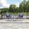Blue Tone 2p Modern Woven Rope Chair Round Sintered Stone Table Dining Set Aluminum Frame for Patio Garden Outdoor Living Room