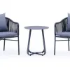 Blue Tone 2p Modern Woven Rope Chair Round Sintered Stone Table Dining Set Aluminum Frame for Patio Garden Outdoor Living Room