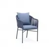 Blue Tone 2p Modern Woven Rope Chair Round Sintered Stone Table Dining Set Aluminum Frame for Patio Garden Outdoor Living Room