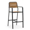 Charcoal Grey Aluminum Frame Bar Stool Faux Wood Planks Modern Durable Lightweight Water Resistant for Indoor Outdoor Dining