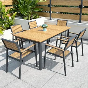 Charcoal Grey Aluminum Outdoor Table Chinese Character-shaped Legs Vertical-grain Chairs Waterproof Stackable Outdoor Set for