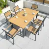 Charcoal Grey Aluminum Outdoor Table Chinese Character-shaped Legs Vertical-grain Chairs Waterproof Stackable Outdoor Set for