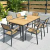 Charcoal Grey Aluminum Outdoor Table Chinese Character-shaped Legs Vertical-grain Chairs Waterproof Stackable Outdoor Set for