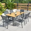Durable 6-Seater Dining Patio Outdoor Leisure Furniture Modern Rectangular Metal Table Space-Saving Sofa Set
