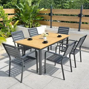 Durable 6-Seater Dining Patio Outdoor Leisure Furniture Modern Rectangular Metal Table Space-Saving Sofa Set