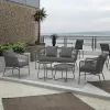 Edinburgh 5pcs Durable Modern Weather Resistant 4-Seater Sofa Set Aluminum Frame Rope Backrest Armrest Tray Coffee Table Hotel