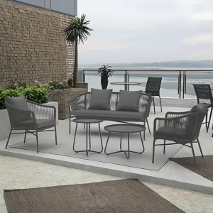 Edinburgh 5pcs Durable Modern Weather Resistant 4-Seater Sofa Set Aluminum Frame Rope Backrest Armrest Tray Coffee Table Hotel