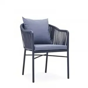 Export Style Lightweight Waterproof Polyester Webbing Woven Dining Chair Aluminum Frame Modern Outdoor Hotel Villa Courtyard