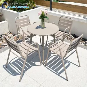 Full Aluminum Outdoor Dining Set Patio Furniture Table with Cushion 4 Chairs-Rustproof Lightweight Modern Garden Balcony Set