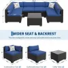 Garvee 7-Piece Outdoor Sectional Furniture Set Thick Cushions Tempered Glass Coffee Table Wicker Frame Teak Wood Garden Backyard