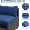 Garvee 7-Piece Outdoor Sectional Furniture Set Thick Cushions Tempered Glass Coffee Table Wicker Frame Teak Wood Garden Backyard