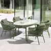 Green Wicker Rope Weaving Aluminum Frame Durable Weather Resistant Modern Outdoor Dining Set 4 Seater Oval Table 74cm Park