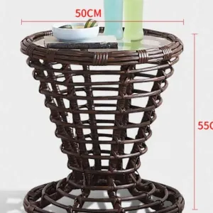 Light Brown Rattan Boho Side Table for Indoor Outdoor Patio Garden Decor