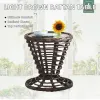 Light Brown Rattan Boho Side Table for Indoor Outdoor Patio Garden Decor