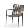 Lightweight Dining Chair Textilene Rope Woven Backrest Seat Sturdy Aluminum Frame Modern Style for Outdoor Courtyard Furniture