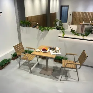 Luxury Modern Contemporary Dining Chair Outdoor Use Aluminum+Plastic Wood UV-Resistant Stackable Durable Commercial Villa Hotel