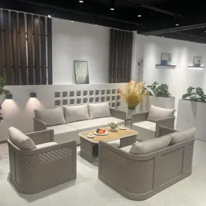 Luxury Modern Outdoor Garden Sofa Set - Weatherproof PE Rattan Furniture for Patio Balcony