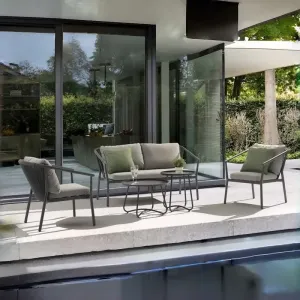 Maple Leaf 5pcs Durable Modern Sofa Set Aluminum Frame Rope Backrest Armrest Tray Coffee Table Weather Resistant Courtyard