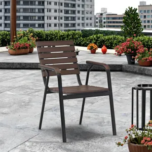 Modern ALL Black Aluminum Frame Chair Poly Wood Slatted Backrest Armrests Eco-Friendly Lightweight Durable Outdoor School Living