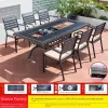 Modern All-Aluminum 6-8Person Outdoor Dining Table Chair Set Electric Barbecue Casual Garden Furniture for Courtyard Garden Use