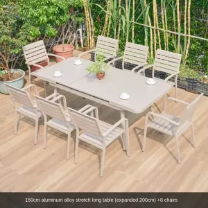 Modern Aluminum Alloy Outdoor Table Chair Set Waterproof Cushion Pine Wood Patio Garden Courtyard Furniture