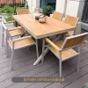 Modern Aluminum Alloy Outdoor Table Chair Set Waterproof Cushion Pine Wood Patio Garden Courtyard Furniture