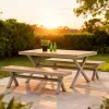 Modern Aluminum Alloy Poly Wood Board Waterproof UV Resistant Durable Lightweight Portable Dining Table Bench Outdoor Furniture
