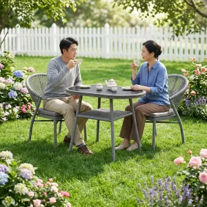 Modern Aluminum Contemporary Garden Set Outdoor Coffee Table and Chairs with 2 Seating Capacity for Dining and Farmhouse Use