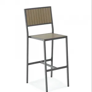 Modern Aluminum Frame Bar Stool Detachable Faux Wood Vertical Slat Backrest Eco-Friendly Comfortable Durable Villa Dining