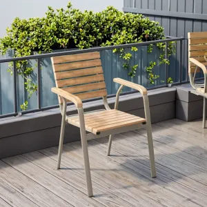 Modern Aluminum Frame Champagne Color Comfortable Eco-Friendly Villa Garden Dining Courtyard Chair Plastic Wood Slatted Backrest