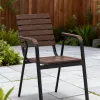 Modern Aluminum Frame Charcoal Gray Lightweight Durable Eco-Friendly Comfortable Dining Villa Chair Poly Wood Slatted Backrest