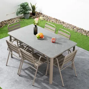 Modern Aluminum Outdoor Dining Furniture Set-Waterproof Durable Seating for Hotels Gardens Courtyards Restaurants | VANGARDEN |