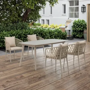 Modern Aluminum Outdoor Furniture Set Warm Tones Sofa Chairs Sintered Stone Table Courtyard Garden Weather Hotel Living Room
