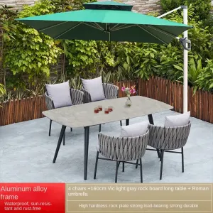 Modern Aluminum Rock Board Table and Chair Set Outdoor Furniture Waterproof Sunscreen 4-Person Non-Foldable Garden Terrace