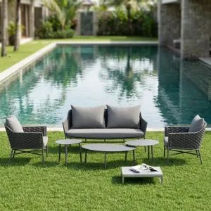 Modern Aluminum Round Outdoor Dining Table 4-person Sofa Set for Patio Garden Courtyard Modern Convertible Furniture