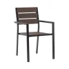 Modern Black Aluminum Frame Chair Coffee-colored Plastic Wood Slatted Backrest Armrests Durable Eco-Friendly for Outdoor Patio