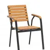Modern Black Aluminum Frame Chair Eco-Friendly Poly Wood Slatted Backrest Armrests Comfortable Outdoor Patio Dining Courtyard
