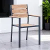 Modern Charcoal Gray Aluminum Frame Chair Plastic Wood Horizontal Slat Backrest Seat Armrests Lightweight Villa Living Room