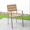 Modern Charcoal Gray Aluminum Frame Chair Plastic Wood Horizontal Slat Backrest Seat Armrests Lightweight Villa Living Room
