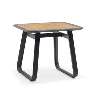 Modern Charcoal Gray Dining Table with Durable Plastic Wood Top UV-Resistant Waterproof for Hotel and Outdoor Use