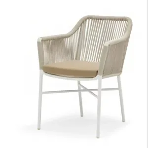 Modern Comfortable Lightweight Indoor Outdoor Dining Chair Rope Woven Mesh Backrest Seat Sturdy Aluminum Frame Villa Kitchen