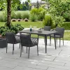 Modern Dark Tone 5pcs Chair Set Aluminum Frame Wicker Backrest Armrest Glass Top Durable Weather Resistant Outdoor Garden