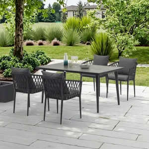 Modern Dark Tone 5pcs Chair Set Aluminum Frame Wicker Backrest Armrest Glass Top Durable Weather Resistant Outdoor Garden