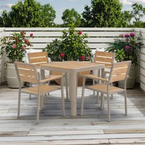 Modern Design Aluminum and Plastic Wood Waterproof Sun-Resistant Durable Square Table and Chairs 4-Piece Garden Set